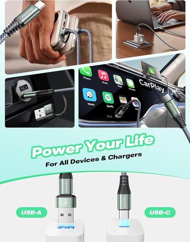 AINOPE USB C Cable 10FT,2 Pack USB C to USB C Cable New Nylon Braided USB C Charger Cable Fast Charging Cable for iPhone 15 Pro Max Plus, iPad Pro MacBook Air Pro 2020,Samsung Galaxy S23,Switch in Kuwait