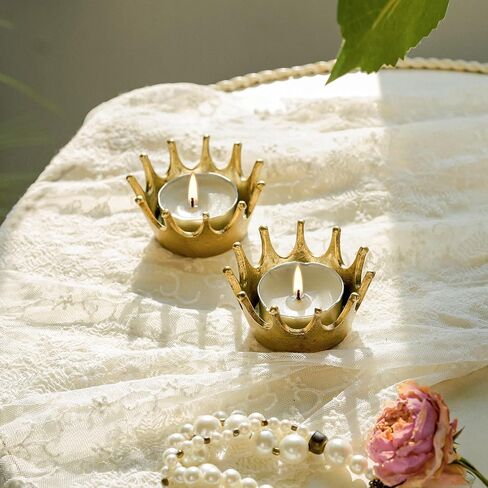 Nikky Home Gold Crown Tealight Candle Holdlers مجموعة من 2 ، زواج من طاولة الحفلات الزفاف ، وقف معدني مزخرف لشموع الشاي الخفيفة ، والشموع النذرية in Saudi Arabia