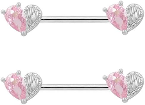 14G Pink CZ Heart Nipple Rings for Women Hypoallergenic Surgical Steel Nipplerings Nipple Barbell Shield Studs Dainty Nipple Piercing Jewelry in Saudi Arabia