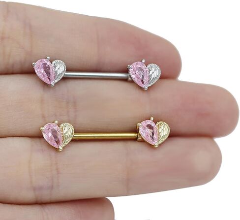 14G Pink CZ Heart Nipple Rings for Women Hypoallergenic Surgical Steel Nipplerings Nipple Barbell Shield Studs Dainty Nipple Piercing Jewelry in Saudi Arabia