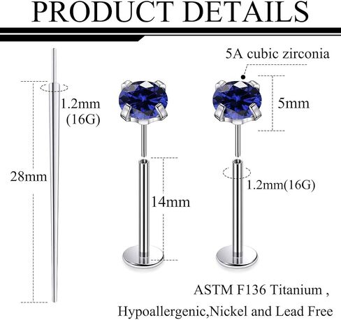 Ruifan ASTM F136 Titanium Cheek Piercing Jewelry Jewelry 16G 14G PUSHLONS PUSH في حلقات اللسان المسطحة Zirconia المكعبة من التيتانيوم لابريت جسم ثقب المجوهرات للنساء 14 مم 16 مم 19 ملم in Saudi Arabia