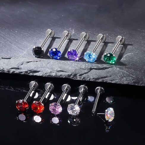 Ruifan ASTM F136 Titanium Cheek Piercing Jewelry Jewelry 16G 14G PUSHLONS PUSH في حلقات اللسان المسطحة Zirconia المكعبة من التيتانيوم لابريت جسم ثقب المجوهرات للنساء 14 مم 16 مم 19 ملم in Saudi Arabia