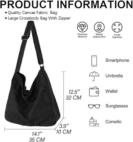 Canvas Crossbody Shoulder Bag Casual Hobo Bag Travel Tote Bag Messenger Bags Cute Large Purse for Women in Kuwait