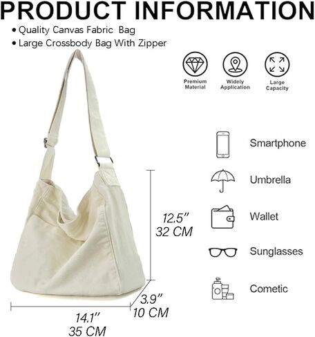 Canvas Crossbody Shoulder Bag Casual Hobo Bag Travel Tote Bag Messenger Bags Cute Large Purse for Women in Kuwait
