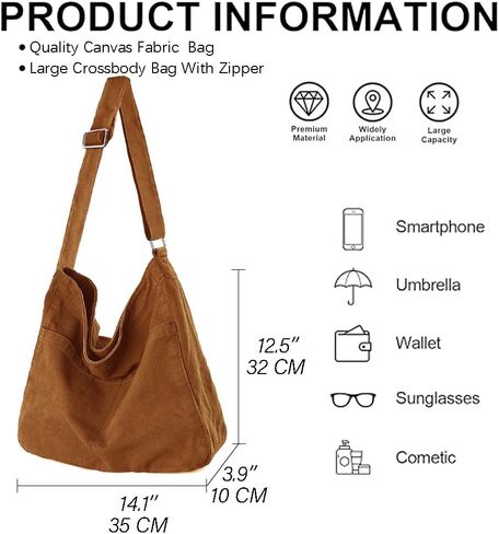 Canvas Crossbody Shoulder Bag Casual Hobo Bag Travel Tote Bag Messenger Bags Cute Large Purse for Women in Kuwait