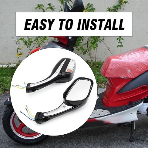 1 Pair Scooter Rearview Mirrors 8mm, Motorcycle Rearview Mirror with Turn Signal Light Scooter Side Mirrors for 50cc 70cc 90cc 110cc 125cc 150cc 200cc 250cc Moped Motorcycle Black in Saudi Arabia