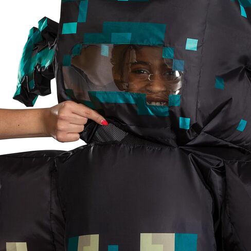 تنكر زي Minecraft Warden Assume ، Minecraft الرسمي تضخيم بذلة مع مروحة تضخيم الهواء ، وحجم البالغين in Saudi Arabia