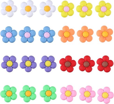 24pc سحر مجموعة زهرة ملونة لحقيبة bogg ، 8 ألوان ، 3 من كل ، 1.1in/2.9 سم إدراج الملحقات الزخرفية لحمل وحقيبة المطاط على الشاطئ in Saudi Arabia
