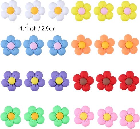 24pc سحر مجموعة زهرة ملونة لحقيبة bogg ، 8 ألوان ، 3 من كل ، 1.1in/2.9 سم إدراج الملحقات الزخرفية لحمل وحقيبة المطاط على الشاطئ in Saudi Arabia