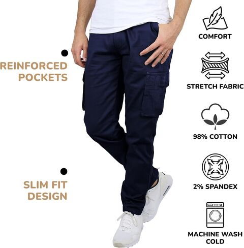 Men's Flex-Stretch Cotton Cargo Pants, 31-Inch Inseam - Comfortable and Durable in Kuwait