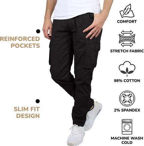 Men's Flex-Stretch Cotton Cargo Pants, 31-Inch Inseam - Comfortable and Durable in Kuwait
