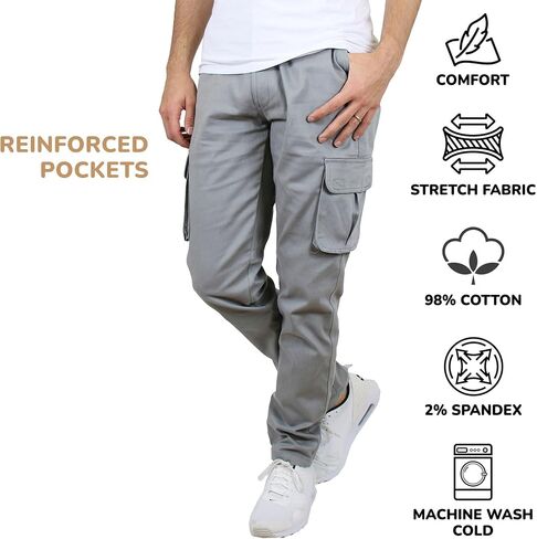 Men's Flex-Stretch Cotton Cargo Pants, 31-Inch Inseam - Comfortable and Durable in Kuwait