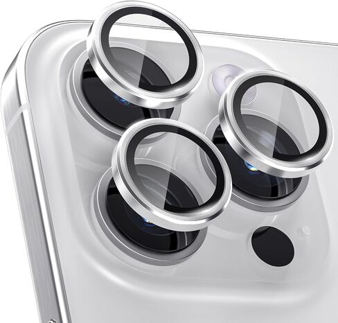 CloudValley [عبوة من قطعتين لهاتف iPhone 16 Pro/iPhone 16 Pro Max، [زخرفة لامعة] غطاء زجاجي مقوى فائق الدقة، ملحقات حلقة واقية لشاشة العدسات المعدنية، تيتانيوم أسود in Kuwait