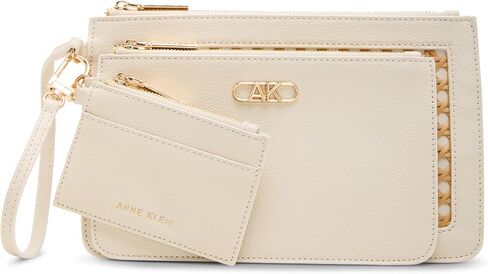 Anne Klein Womens Caning Trio Pouch Set, Natural/White in Saudi Arabia