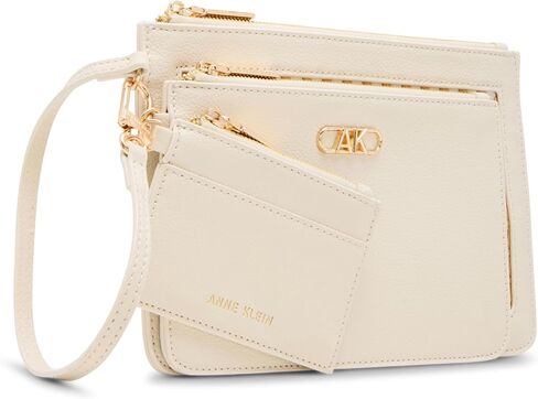 Anne Klein Womens Caning Trio Pouch Set, Natural/White in Saudi Arabia