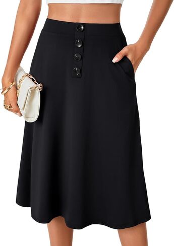 Lyaner Women's High Wehist A Line Button Front Midi Virts مع جيب in Saudi Arabia