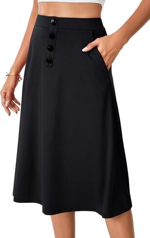 Lyaner Women's High Wehist A Line Button Front Midi Virts مع جيب in Saudi Arabia