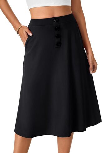 Lyaner Women's High Wehist A Line Button Front Midi Virts مع جيب in Saudi Arabia