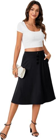 Lyaner Women's High Wehist A Line Button Front Midi Virts مع جيب in Saudi Arabia