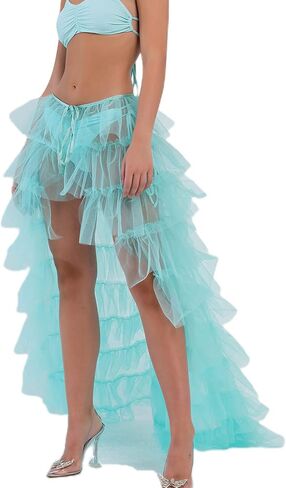 Women Tulle Tutu Long Skirts Party Prom Detachable Bandage Mesh Maxi Dress Overskirt Overlay Long Bridal Skirt in Kuwait