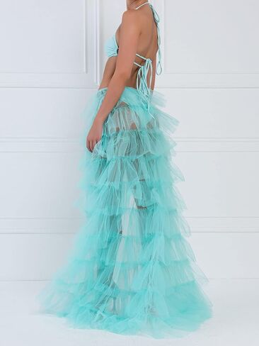 Women Tulle Tutu Long Skirts Party Prom Detachable Bandage Mesh Maxi Dress Overskirt Overlay Long Bridal Skirt in Kuwait