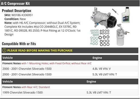 A/C Compressor Kit - Compatible with 1999-2001 Chevy Silverado 1500 in Saudi Arabia