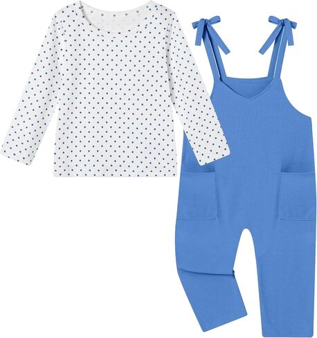 Toddler Girl Clothes Girls Jumpsuit Fall Winter Round Neck Long-Sleeved Top and Overalls with Pockets 2-8 Years in Kuwait