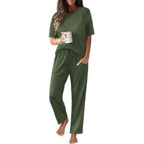 JiniGolla Women's Pajamas Sets Soft Short Sleeve Top and Long Pants 2 Piece Loungwear with Pocket in Saudi Arabia