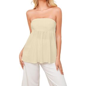 Womens Ruffle Peplum Tube Top Smocked Backless Long Tube Tops Casual Sleeveless Strapless Flowy Tank Top in Kuwait