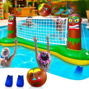 Turnmeon كبيرة قابلة للنفخ Luau Tiki Pool Collleball Net Net Float مع كرة شاطئية 9 بوصات ، لعبة سباحة رياضية مائية للعبة للبالغين والأطفال ، Summer Luau Tropical Pool Party Supplies in Kuwait