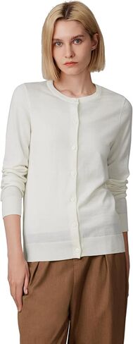 JENNIE LIU Women's 100% Merino Wool Crewneck Cardigan Sweater in Saudi Arabia