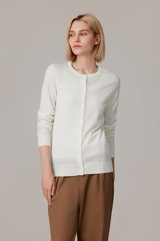 JENNIE LIU Women's 100% Merino Wool Crewneck Cardigan Sweater in Saudi Arabia