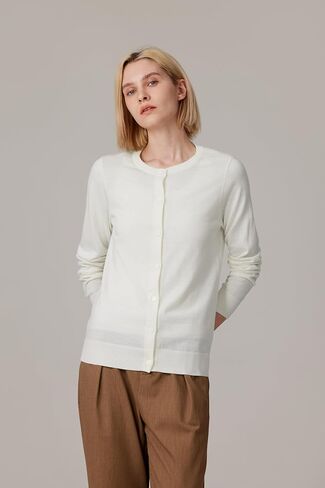 JENNIE LIU Women's 100% Merino Wool Crewneck Cardigan Sweater in Saudi Arabia