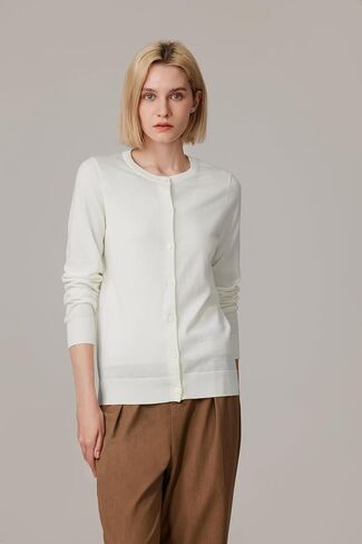 JENNIE LIU Women's 100% Merino Wool Crewneck Cardigan Sweater in Saudi Arabia
