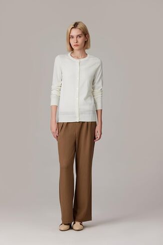 JENNIE LIU Women's 100% Merino Wool Crewneck Cardigan Sweater in Saudi Arabia