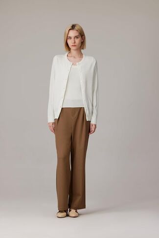 JENNIE LIU Women's 100% Merino Wool Crewneck Cardigan Sweater in Saudi Arabia