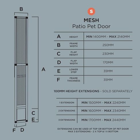 V2 Patio Pet Door Screen Insert Panel for Sliding Doors, Fits Door Track Min Ht 55.12" to Max Ht 84.25",UV Resistant Mesh, Locking Magnetic Dog Door, Easy Install and Removal,Small,Black in Kuwait