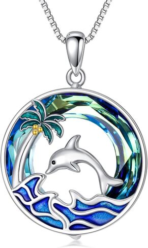 Toupop Sea Turtle Hompts Sterling Silver Tropical Palm Tree Ocean Ocean Presant Crystal Sea Turtles المجوهرات عيد الميلاد الصيفي للنساء in Saudi Arabia