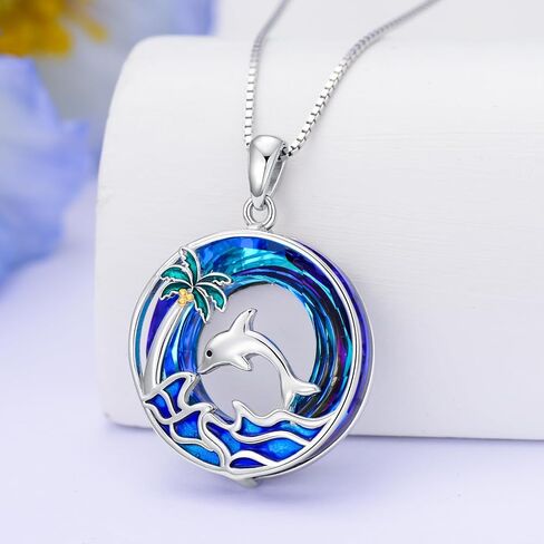 Toupop Sea Turtle Hompts Sterling Silver Tropical Palm Tree Ocean Ocean Presant Crystal Sea Turtles المجوهرات عيد الميلاد الصيفي للنساء in Saudi Arabia