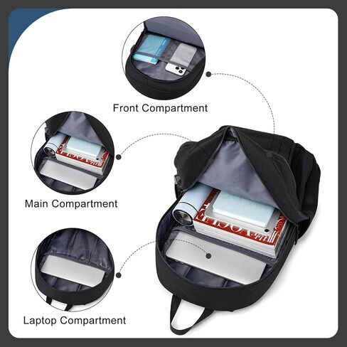 Unisex Black Backpack for School, Lightweight Boys Girls Backpack with USB Port Fits 15.6 Inch Notebook, Water Bottle Pocket - Ideal for Teens, College Students, Adults in Kuwait