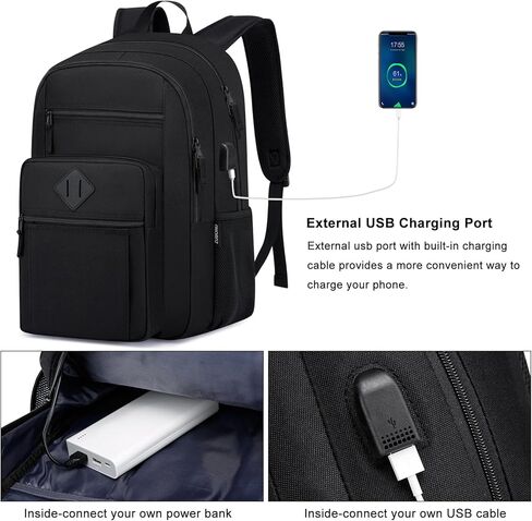 Unisex Black Backpack for School, Lightweight Boys Girls Backpack with USB Port Fits 15.6 Inch Notebook, Water Bottle Pocket - Ideal for Teens, College Students, Adults in Kuwait