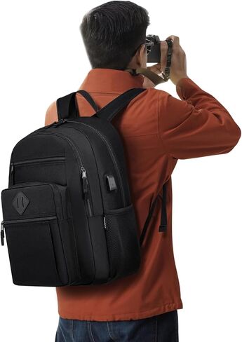 Unisex Black Backpack for School, Lightweight Boys Girls Backpack with USB Port Fits 15.6 Inch Notebook, Water Bottle Pocket - Ideal for Teens, College Students, Adults in Kuwait