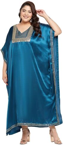 نساء بالإضافة إلى حجم كافتان فستان أنيقة تسلسل الساتان Maxi المساء تغطية فوق الفساتين كيمونو غلاف غير رسمي in Kuwait