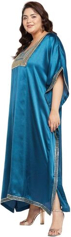 نساء بالإضافة إلى حجم كافتان فستان أنيقة تسلسل الساتان Maxi المساء تغطية فوق الفساتين كيمونو غلاف غير رسمي in Kuwait