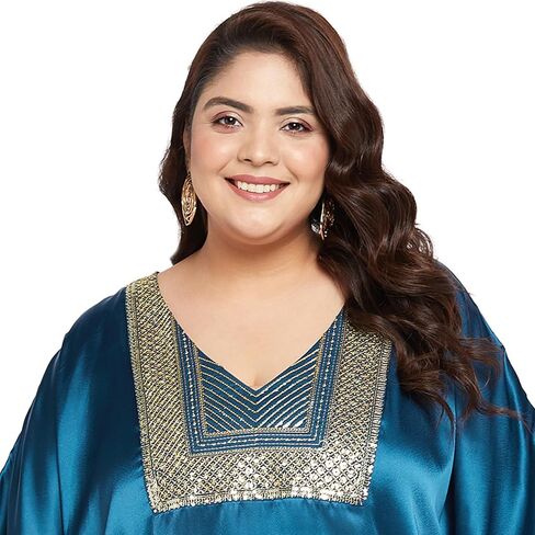 نساء بالإضافة إلى حجم كافتان فستان أنيقة تسلسل الساتان Maxi المساء تغطية فوق الفساتين كيمونو غلاف غير رسمي in Kuwait