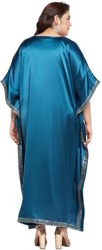 نساء بالإضافة إلى حجم كافتان فستان أنيقة تسلسل الساتان Maxi المساء تغطية فوق الفساتين كيمونو غلاف غير رسمي in Kuwait