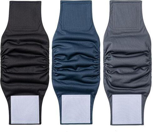1 Pack 3 Reusable Dog Diapers Washable Male Belly Bands for Dogs, High Absorbing Male Dog Doggie Puppy Wraps (Medium, Black Navy Charcoal) in Kuwait