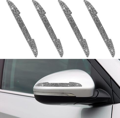 4PCS Bling Car Door Handle Scratch Protective Stickers, Rhinestone Anti-Collision Car Exterior Decoration Strip, Auto Side Rearview Mirror Edge Safety Guard, Universal Vehicle Accessory (White) in Kuwait