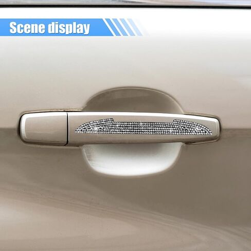 4PCS Bling Car Door Handle Scratch Protective Stickers, Rhinestone Anti-Collision Car Exterior Decoration Strip, Auto Side Rearview Mirror Edge Safety Guard, Universal Vehicle Accessory (White) in Kuwait