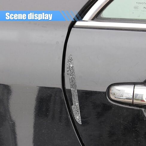 4PCS Bling Car Door Handle Scratch Protective Stickers, Rhinestone Anti-Collision Car Exterior Decoration Strip, Auto Side Rearview Mirror Edge Safety Guard, Universal Vehicle Accessory (White) in Kuwait